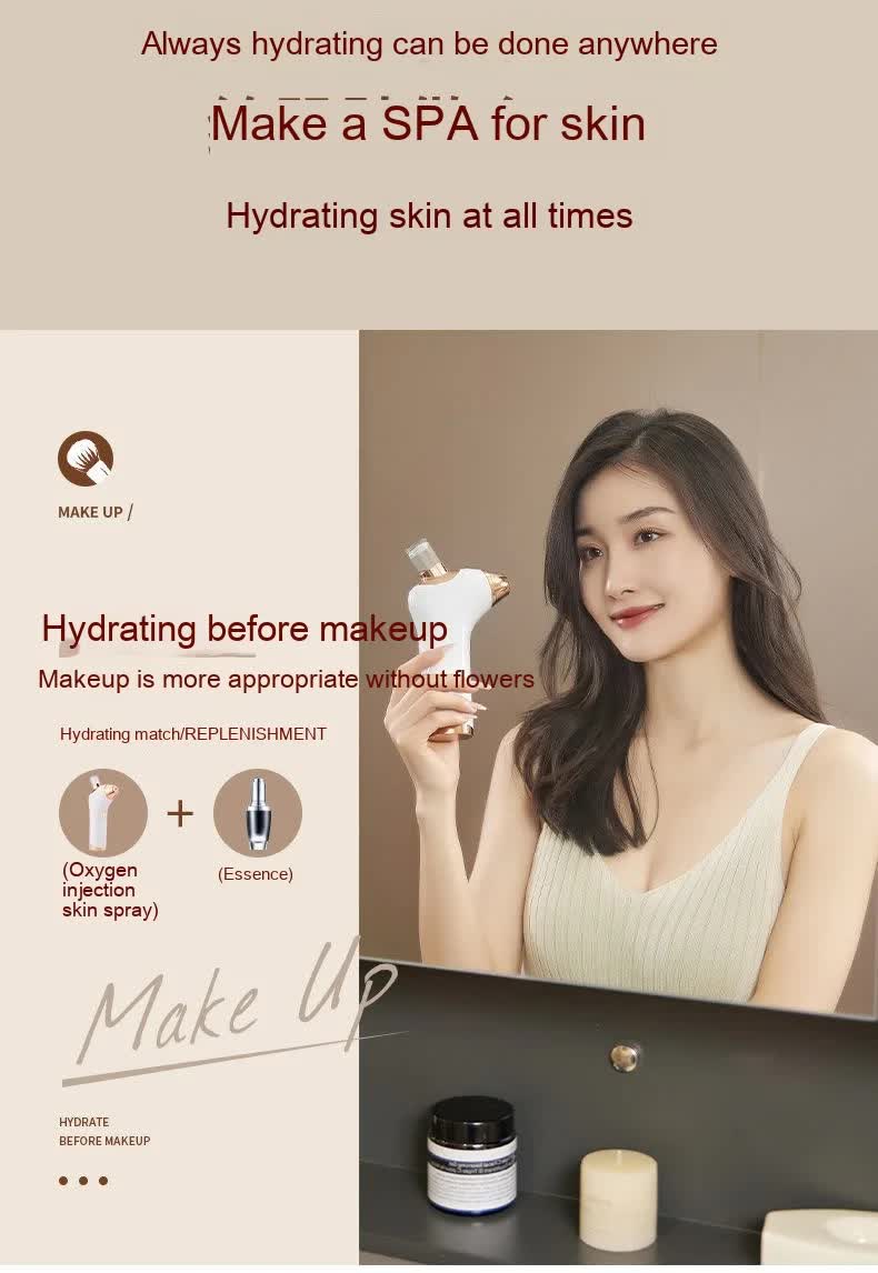 NNEDSZ White Portable Oxygen Injector for Face Hydration and Skin Rejuvenation, 40ml USB Rechargeable Atomizer